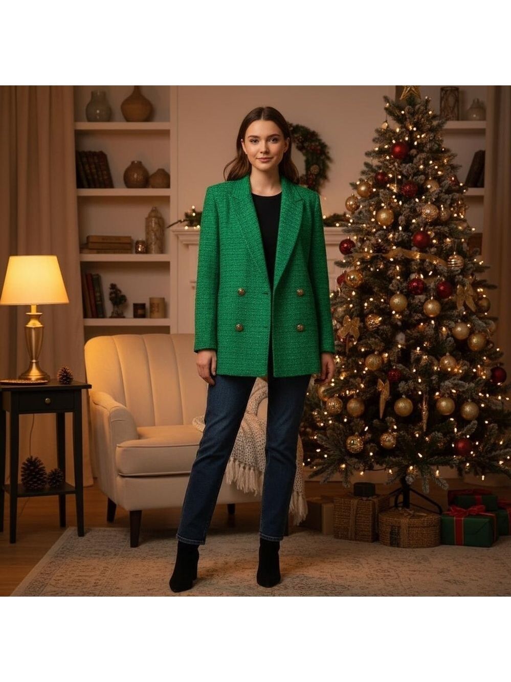 Zara Green Blazer Size Large - Picture 1 of 9